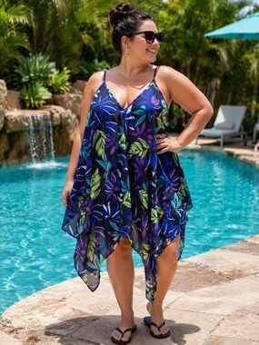 L/XL Cover Me Floral Handkerchief Swim Coverup -
